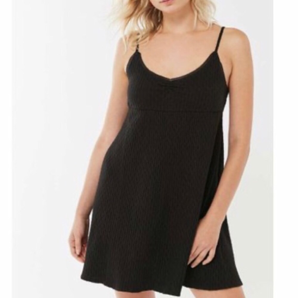 Urban Outfitters Penny Textured Babydoll Dress Black